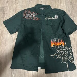Exquisite Men's Green Embroidered Casual Shirt